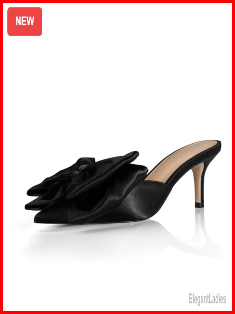 Women's Satin Pointed Toe Oversized Bow Stiletto Heel Slip-On Mule Sandals
